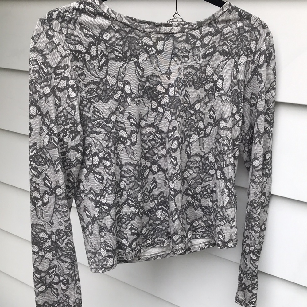 J Brand grey lace print long sleeve shirt sz S